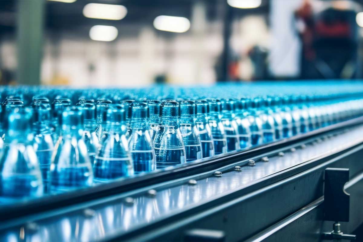 Planta de limpieza de botellas utilizando salmuera suavizante de agua para mejorar el proceso.