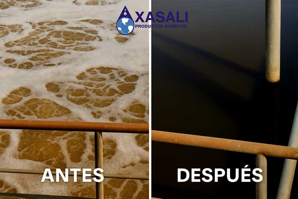 Comparativa antes y después de aplicar antiespumante de silicon