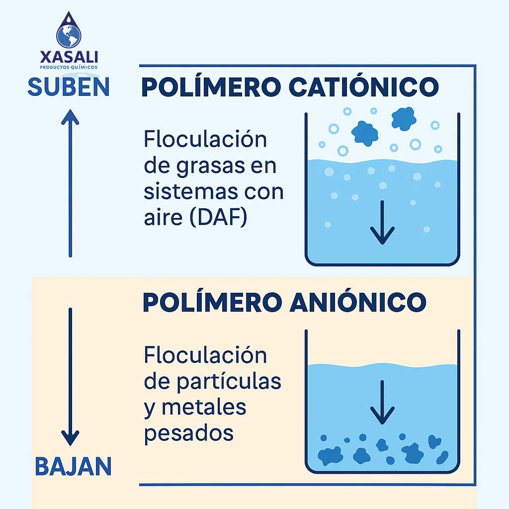 Suben o bajan los flóculos: usos de polímeros aniónicos y catiónicos en aguas residuales.