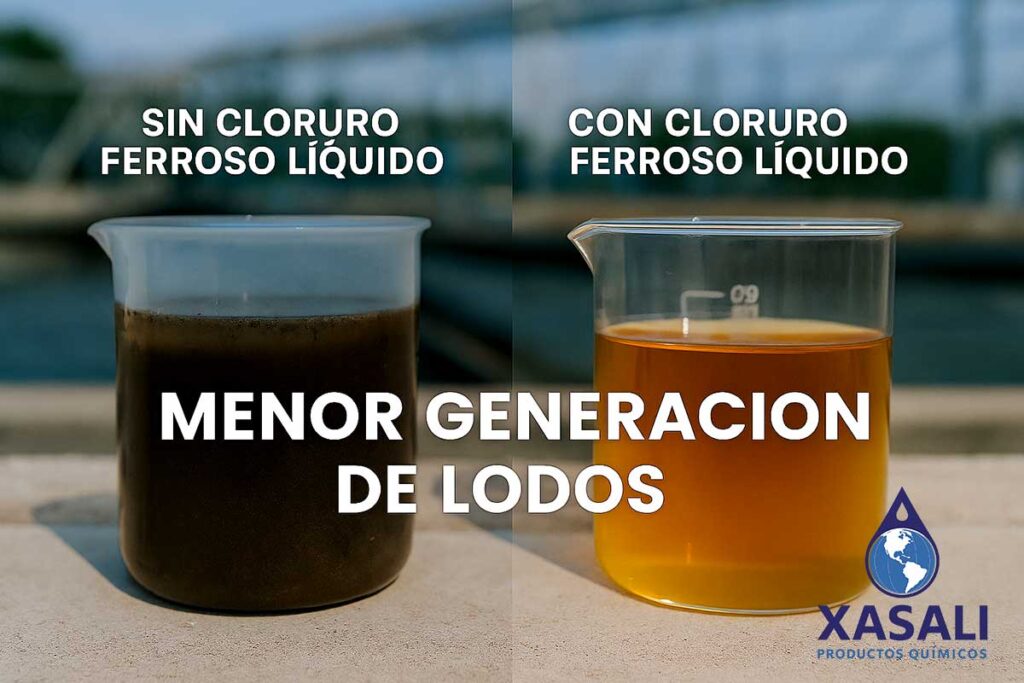 Reducción de lodo en tratamiento de aguas con cloruro ferroso líquido.