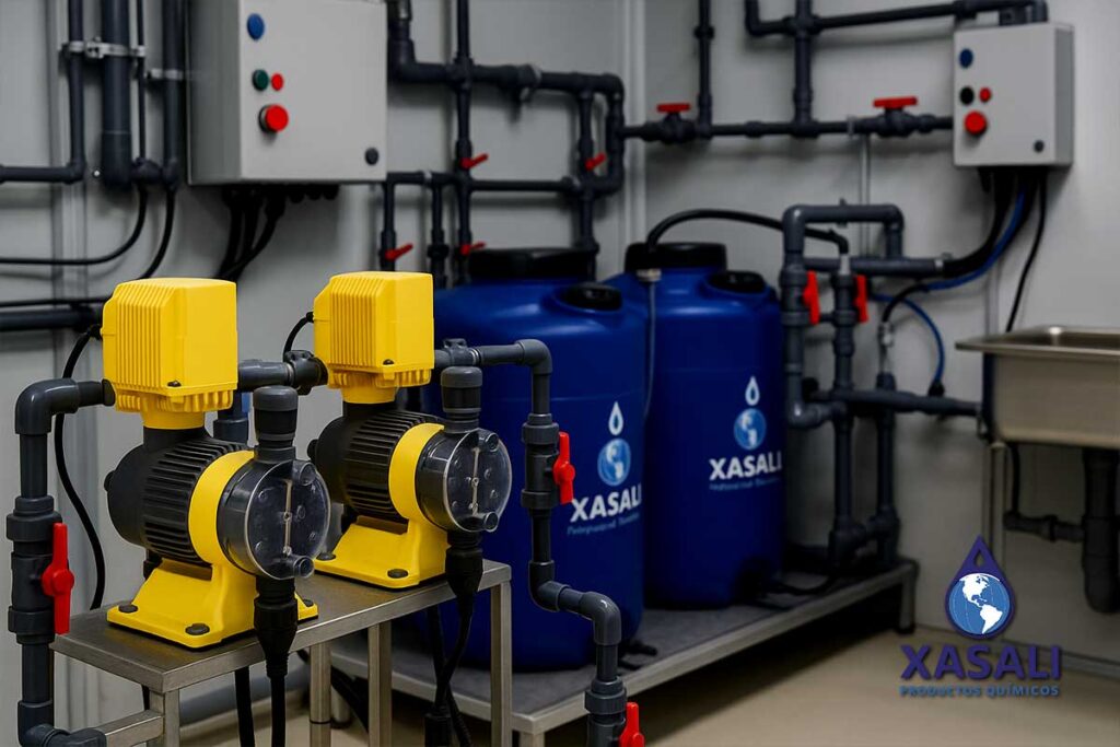 Sistema automatizado dosificando permanganato de potasio en tratamiento de agua