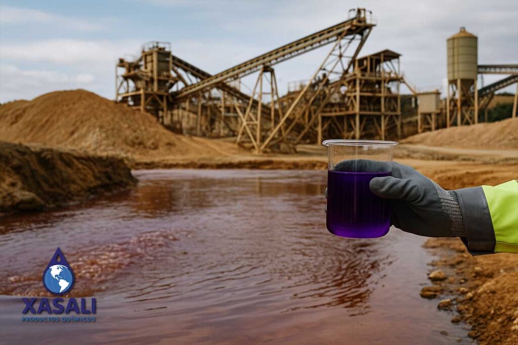 Aplicación de permanganato de potasio industrial en tratamiento de aguas mineras.