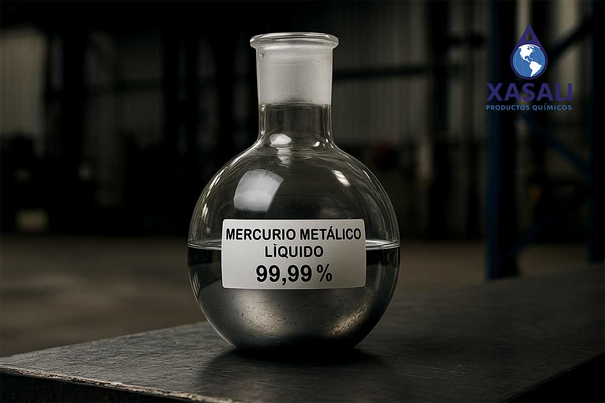 Mercurio metálico líquido 99.99% en frasco sellado industrial