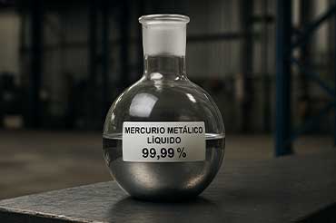 Mercurio metálico líquido 99.99% en frasco certificado.