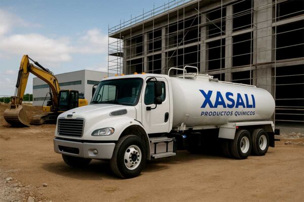 Pipa Xasali para Construcción en Monterrey Pipa de agua Xasali abasteciendo obra de construcción en Monterrey.